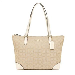 Coach Signature City Zip Tote Jacquard Khaki/Chalk